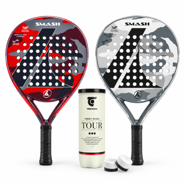 Padel Startpakke til 2 - 2 begynderbat, 1 r�r bolde og 2 monterede overgrips